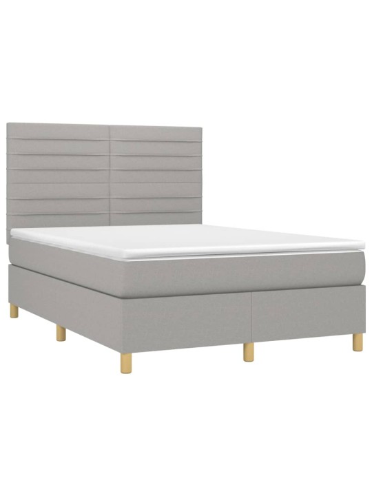 Box spring postel s matrací a LED světle šedá 140x200 cm textil