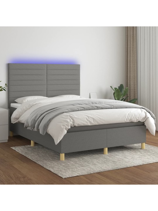 Box spring postel s matrací a LED tmavě šedá 140x200 cm textil
