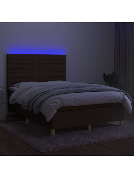 Box spring postel s matrací a LED tmavě hnědá 140x200 cm textil