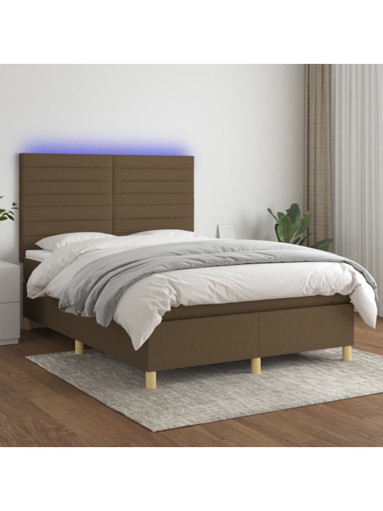 Box spring postel s matrací a LED tmavě hnědá 140x200 cm textil
