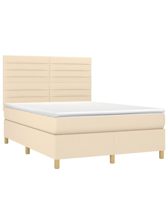 Box spring postel s matrací a LED krémová 140x200 cm textil