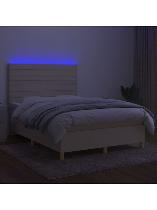 Box spring postel s matrací a LED krémová 140x200 cm textil