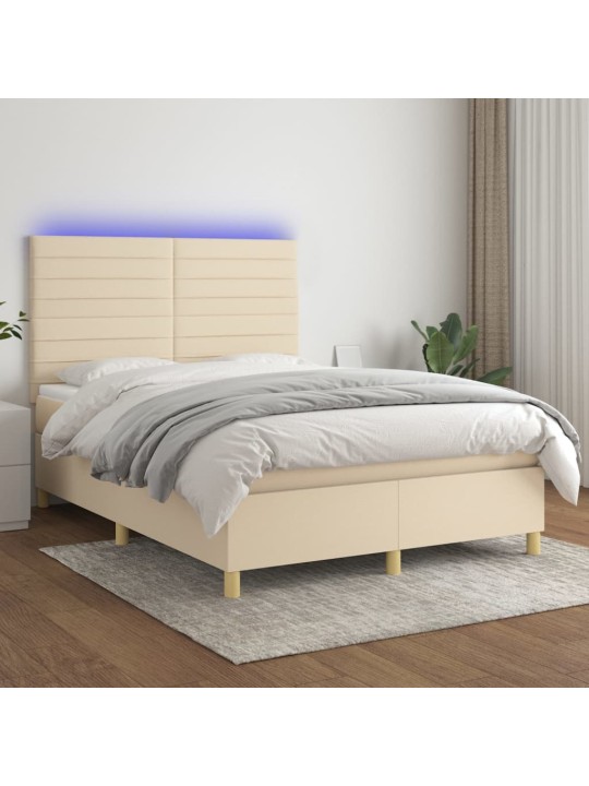 Box spring postel s matrací a LED krémová 140x200 cm textil