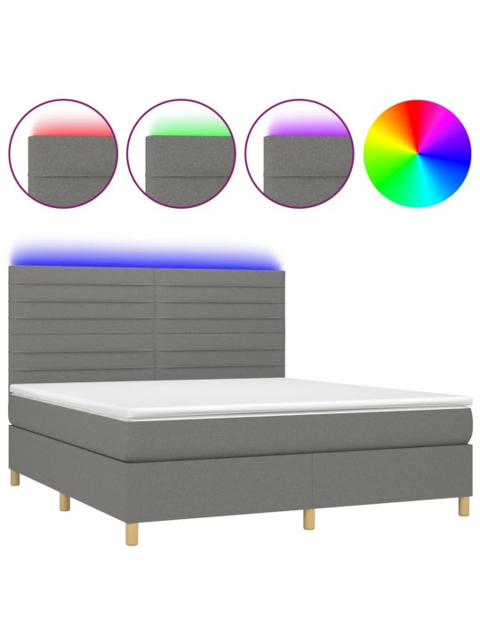 Box spring postel s matrací a LED tmavě šedá 160x200 cm textil