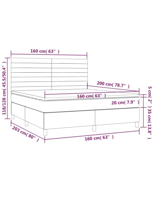 Box spring postel s matrací a LED tmavě šedá 160x200 cm textil
