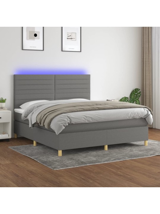 Box spring postel s matrací a LED tmavě šedá 160x200 cm textil