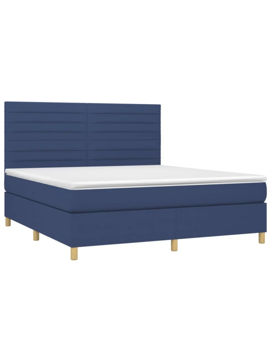 Box spring postel s matrací a led modrá 160x200 cm textil