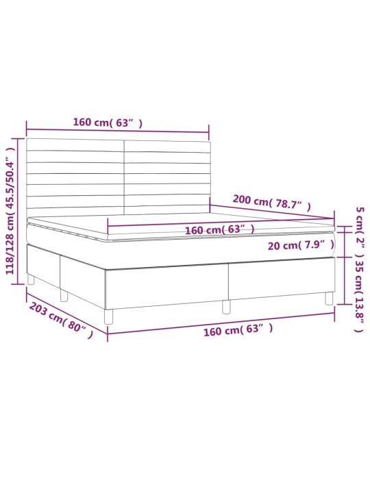 Box spring postel s matrací a led modrá 160x200 cm textil