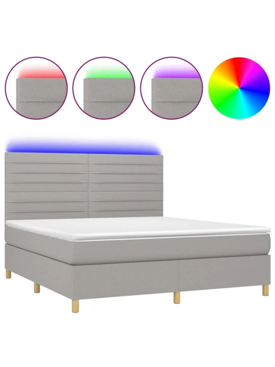 Box spring postel s matrací a LED světle šedá 180x200 cm textil