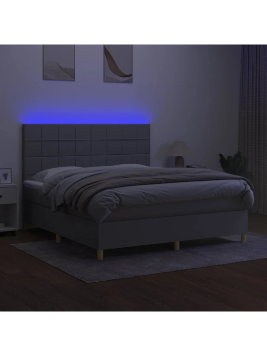 Box spring postel s matrací a LED světle šedá 180x200 cm textil