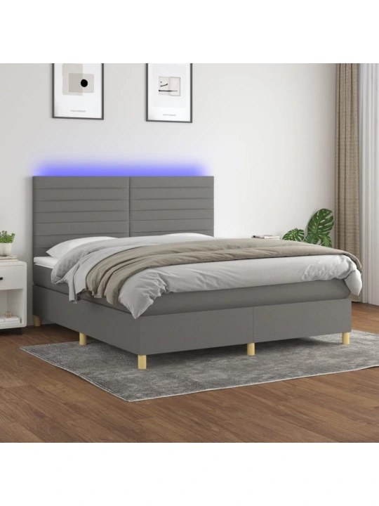 Box spring postel s matrací a LED tmavě šedá 180x200 cm textil