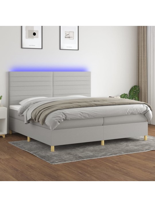 Box spring postel s matrací a LED světle šedá 200x200 cm textil