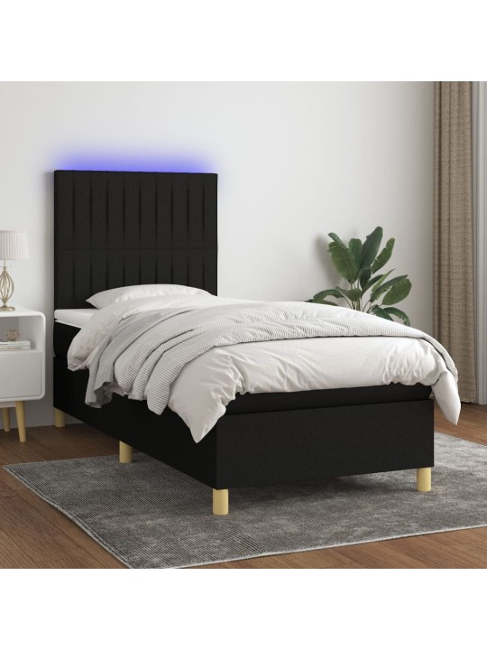 Box spring postel s matrací a LED černá 80 x 200 cm textil