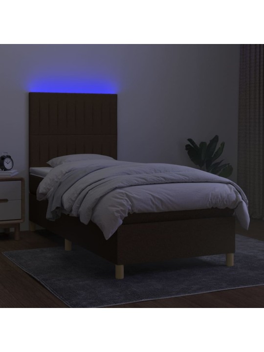 Box spring postel s matrací a LED tmavě hnědá 80x200 cm textil