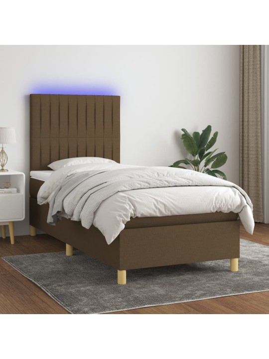 Box spring postel s matrací a LED tmavě hnědá 80x200 cm textil