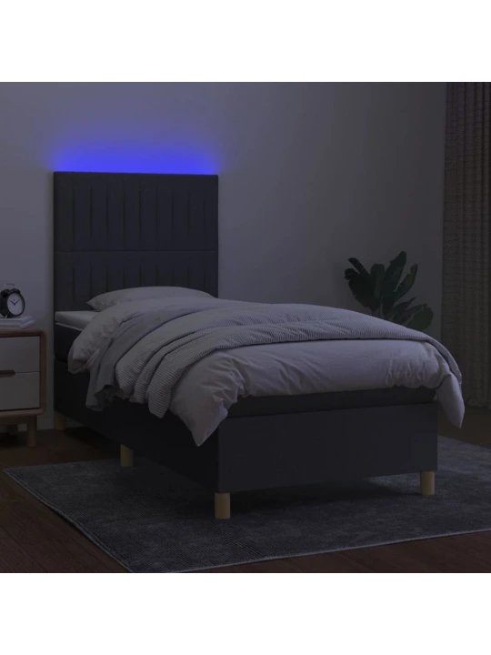 Box spring postel s matrací a LED tmavě šedá 90x190 cm textil