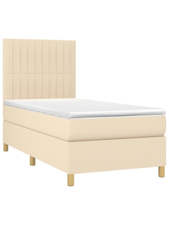 Box spring postel s matrací a LED krémová 90x190 cm textil