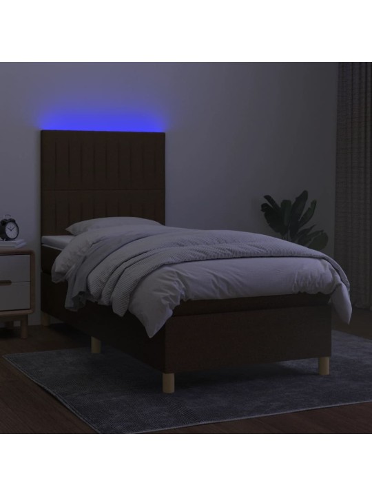 Box spring postel s matrací a led tmavě hnědá 90x200 cm textil