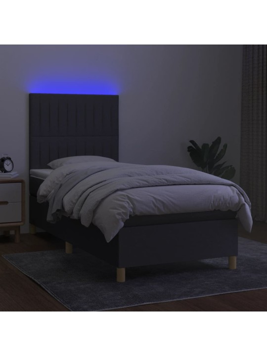 Box spring postel s matrací a LED tmavě šedá 100x200 cm textil