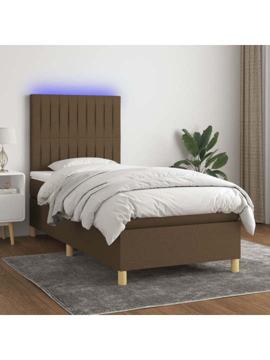 Box spring postel s matrací a led tmavě hnědá 100x200 cm textil