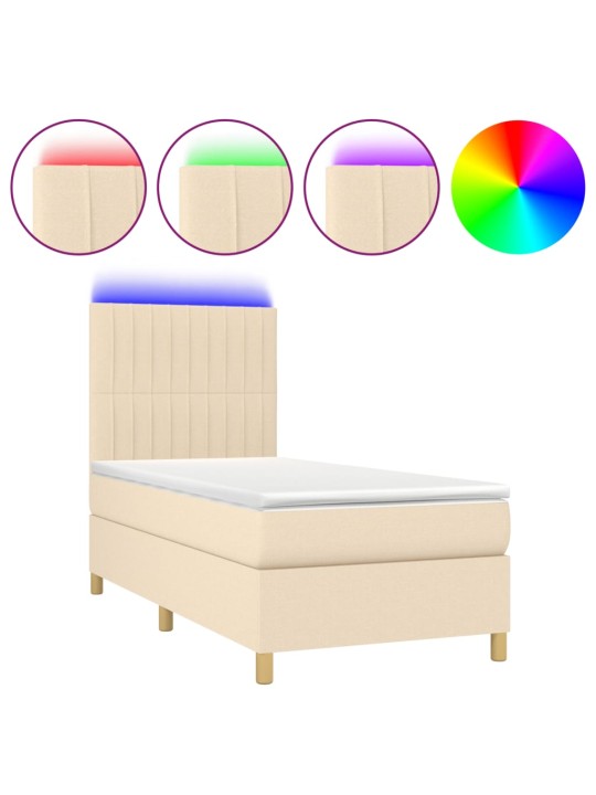 Box spring postel s matrací a LED krémová 100x200 cm textil