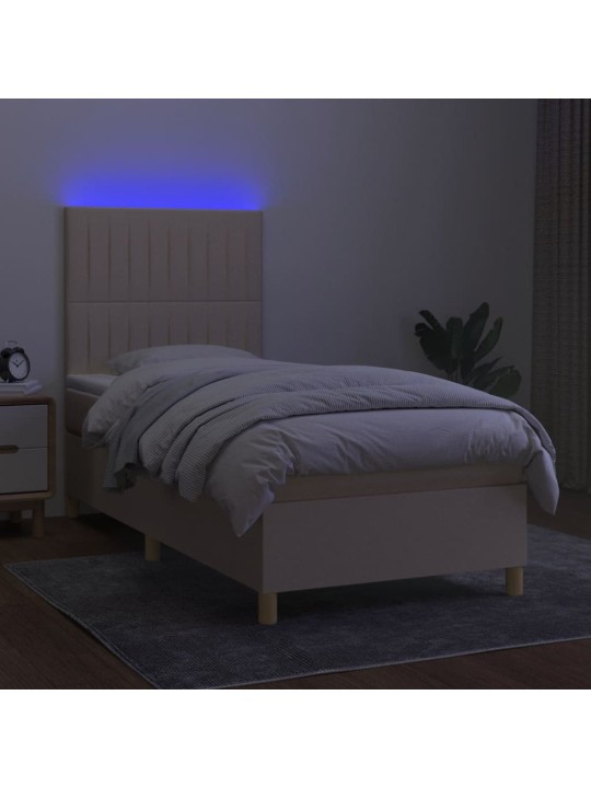 Box spring postel s matrací a LED krémová 100x200 cm textil