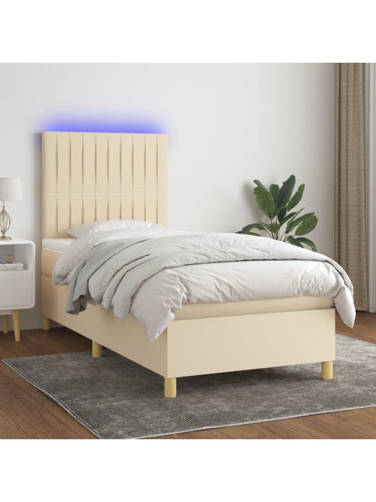 Box spring postel s matrací a LED krémová 100x200 cm textil
