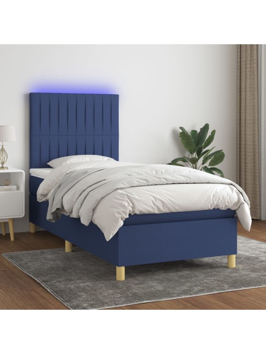 Box spring postel s matrací a LED modrá 100x200 cm textil