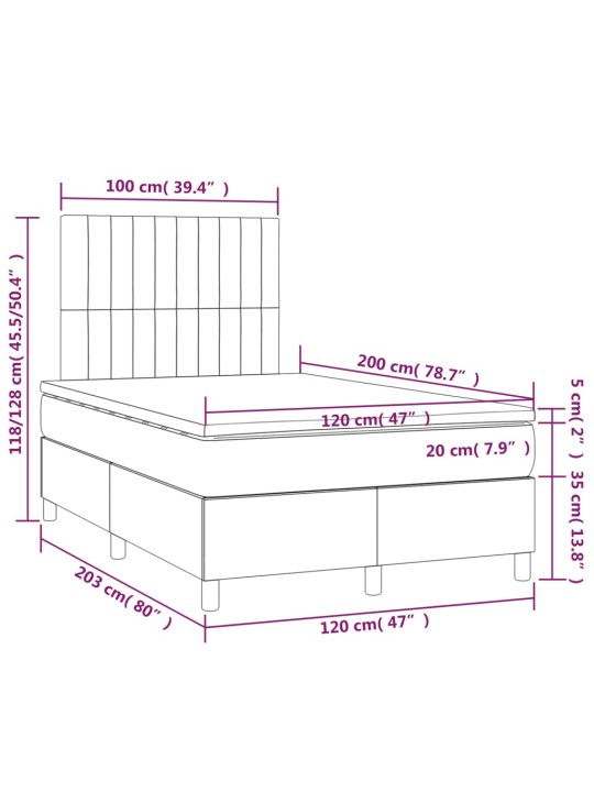 Box spring postel s matrací a LED světle šedá 120x200 cm textil