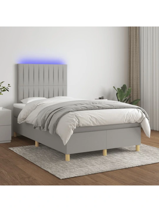 Box spring postel s matrací a LED světle šedá 120x200 cm textil