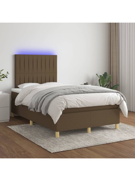 Box spring postel s matrací a led tmavě hnědá 120x200 cm textil