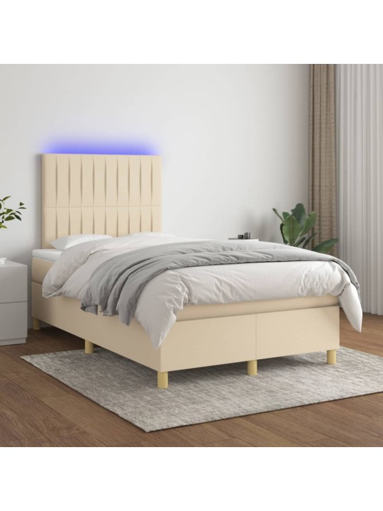 Box spring postel s matrací a LED krémová 120 x 200 cm textil