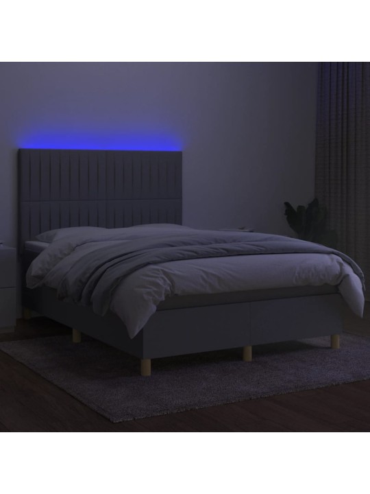 Box spring postel s matrací a LED světle šedá 140x190 cm textil