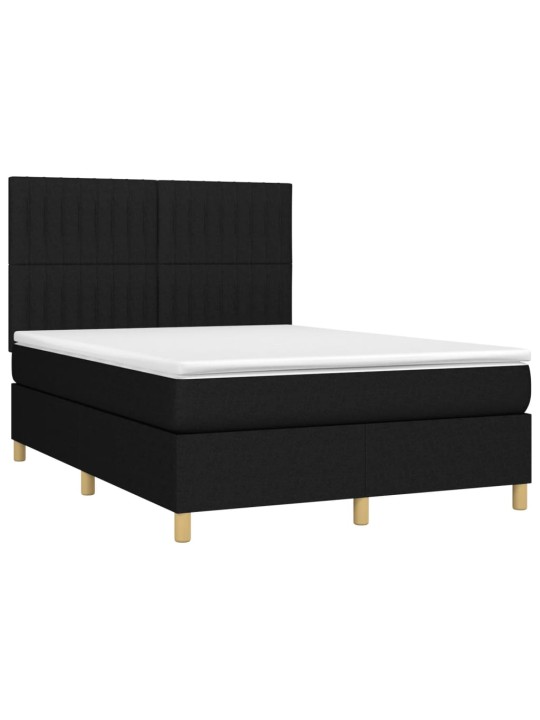 Box spring postel s matrací a LED černá 140x190 cm textil