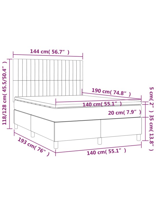 Box spring postel s matrací a LED černá 140x190 cm textil