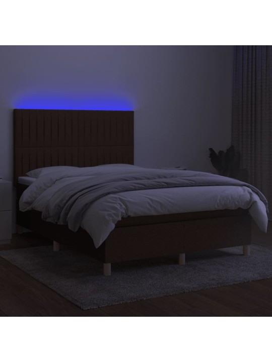 Box spring postel s matrací a led tmavě hnědá 140x190 cm textil