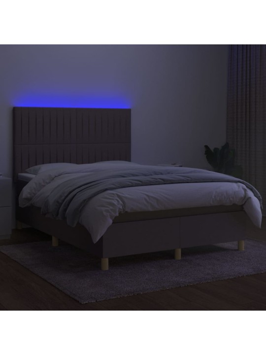 Box spring postel s matrací a led taupe 140x190 cm textil