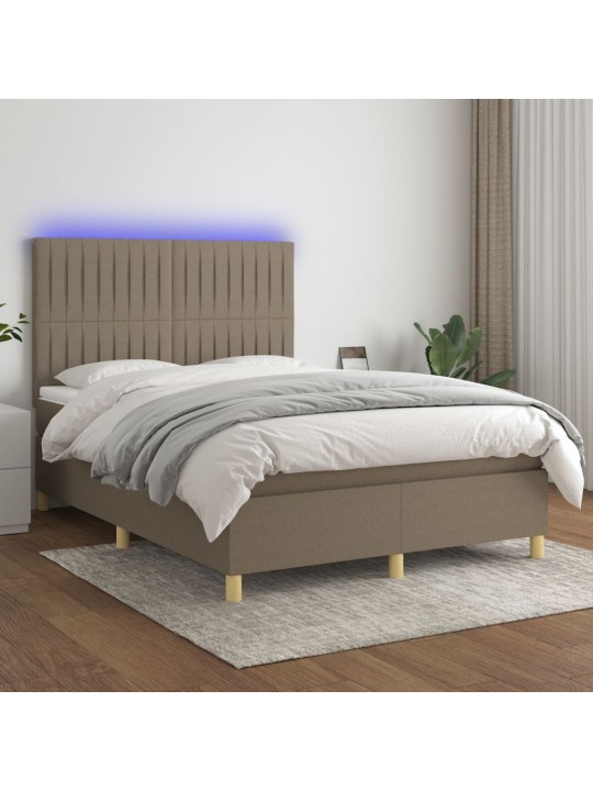 Box spring postel s matrací a led taupe 140x190 cm textil