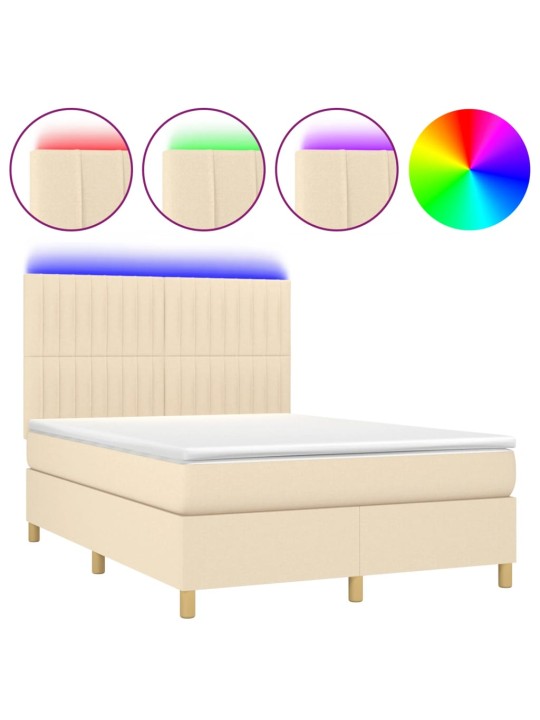 Box spring postel s matrací a led krémová 140x190 cm textil