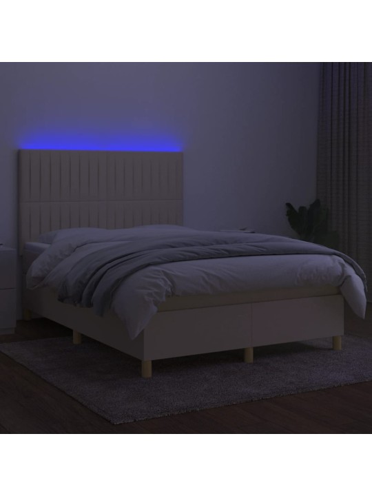 Box spring postel s matrací a led krémová 140x190 cm textil