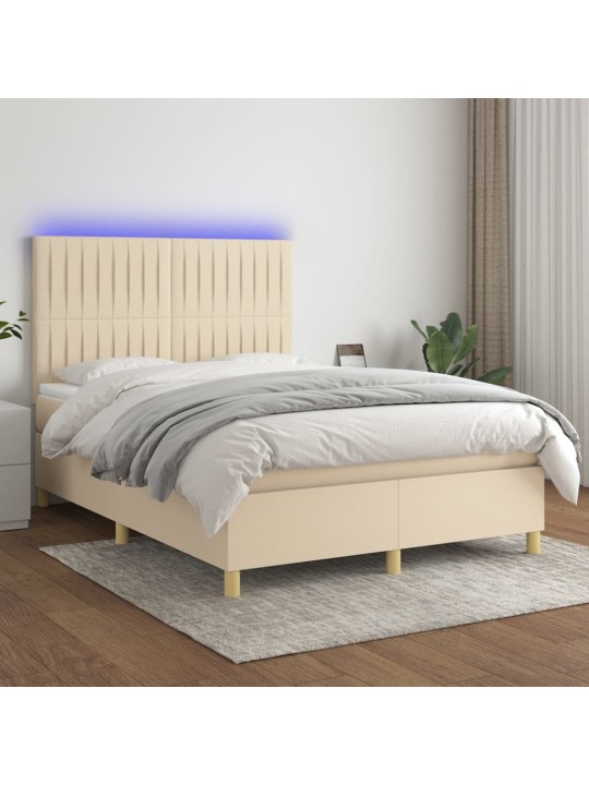 Box spring postel s matrací a led krémová 140x190 cm textil