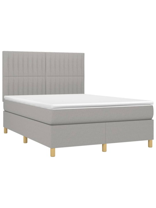 Box spring postel s matrací a LED světle šedá 140x200 cm textil
