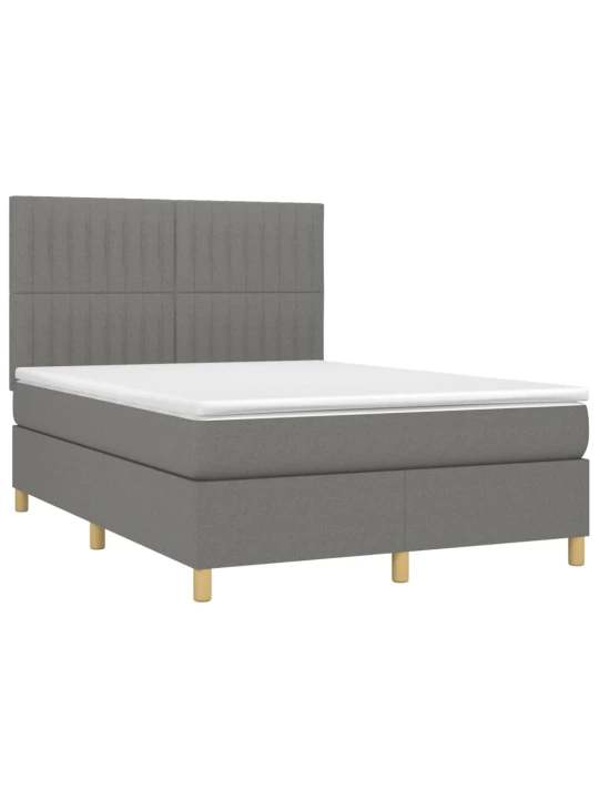 Box spring postel s matrací a LED tmavě šedá 140x200 cm textil