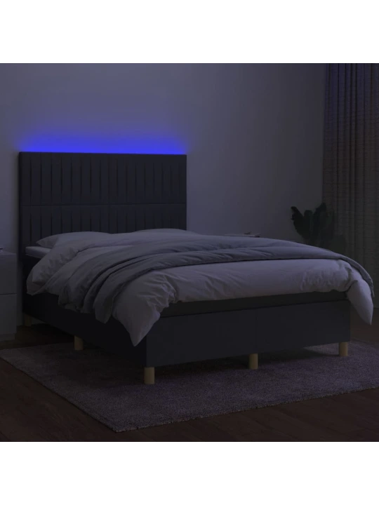 Box spring postel s matrací a LED tmavě šedá 140x200 cm textil