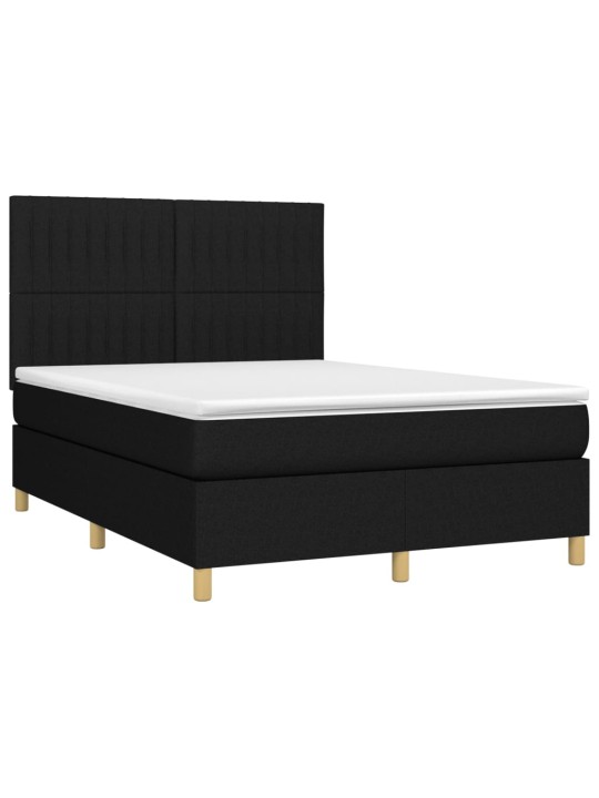 Box spring postel s matrací a LED černá 140x200 cm textil