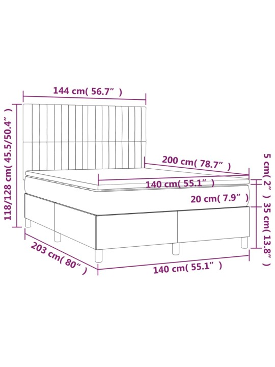 Box spring postel s matrací a LED černá 140x200 cm textil