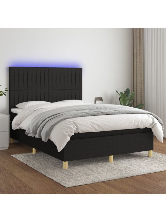 Box spring postel s matrací a LED černá 140x200 cm textil