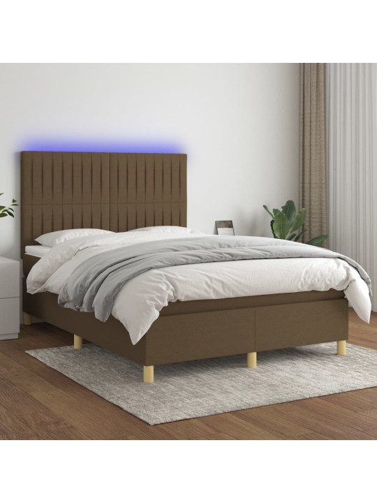 Box spring postel s matrací a led tmavě hnědá 140x200 cm textil
