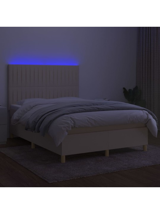 Box spring postel s matrací a led krémová 140x200 cm textil