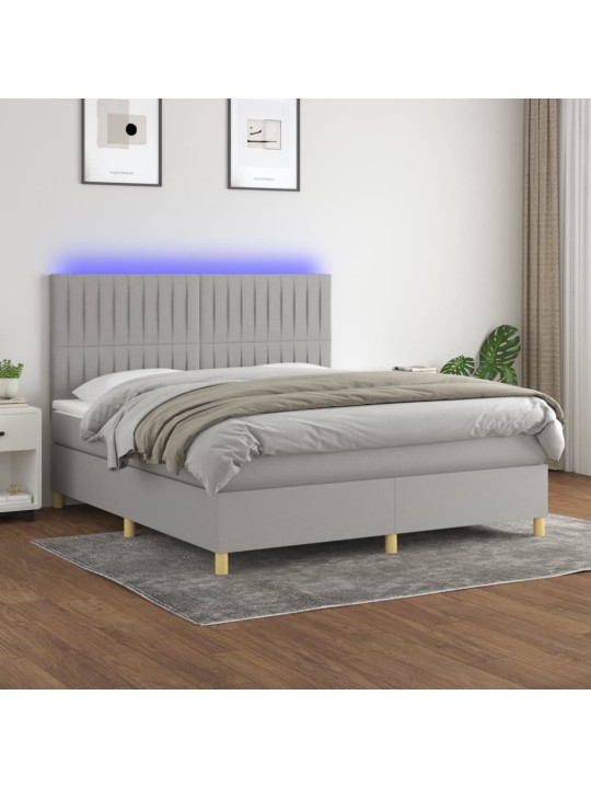 Box spring postel s matrací a LED světle šedá 160x200 cm textil